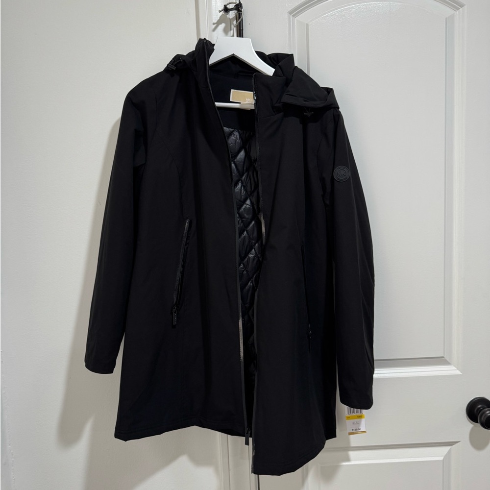 Michael Kors Black Hooded Water Resistant Coat NWT